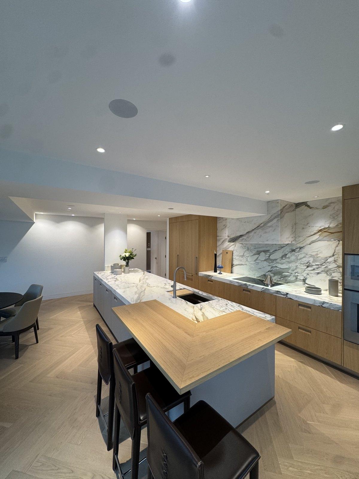 Custom marble island kitchen