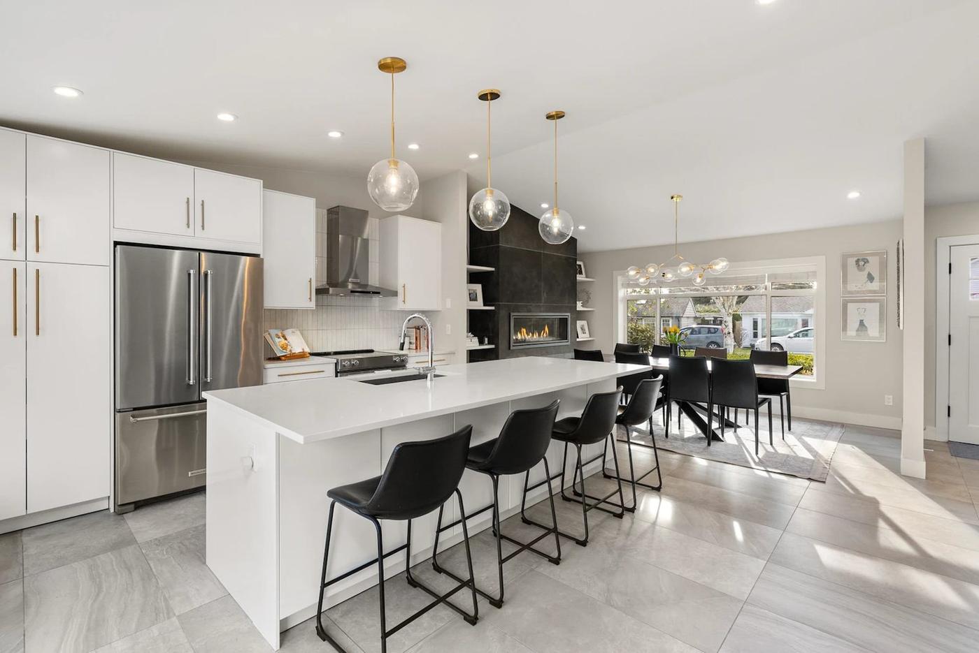 Modern white kitchen and dining