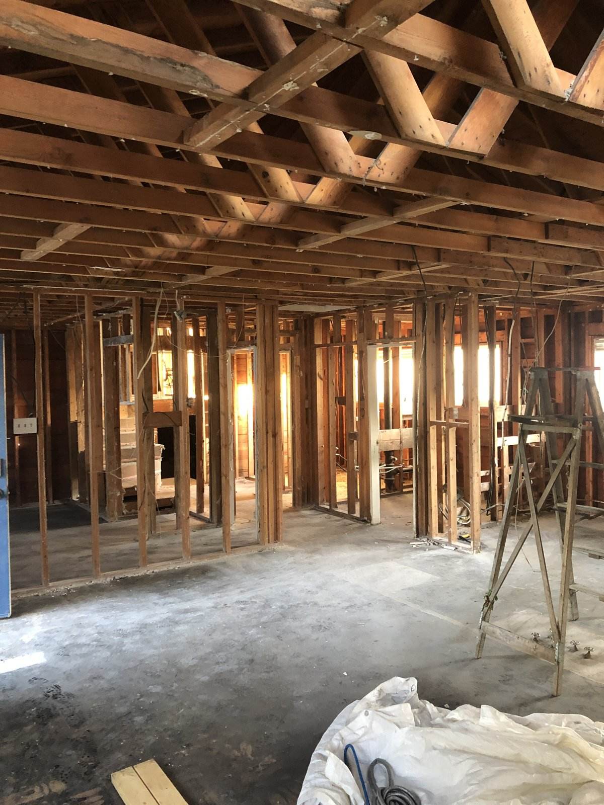 Interior wall framing in progress on a Mulder Contracting project in North Vancouver, BC