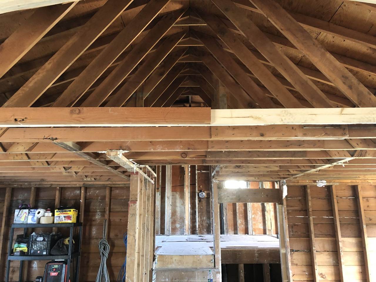 Ceiling and roof framing in progress, North Vancouver BC