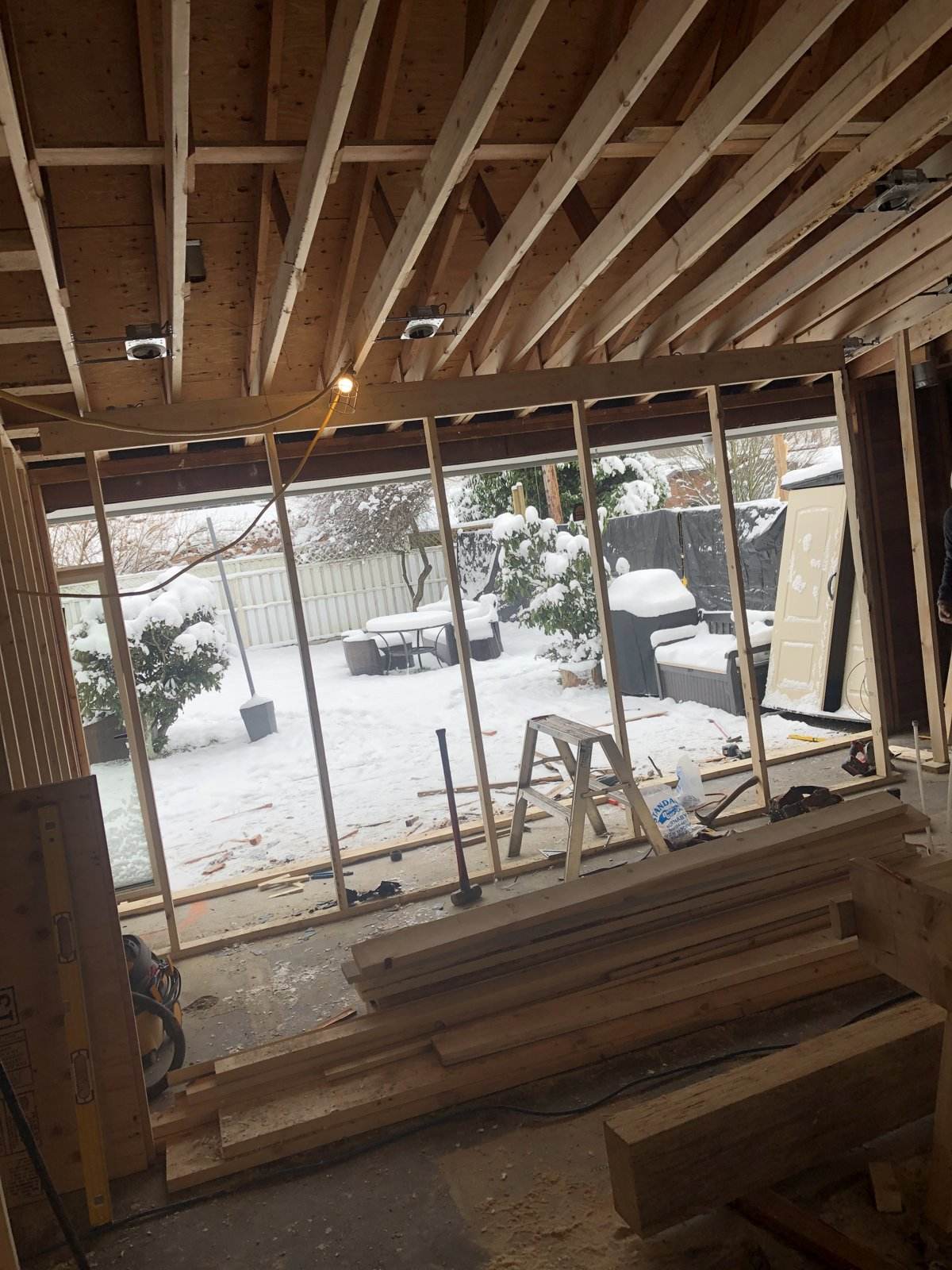 Framed window openings and structural headers, North Vancouver BC