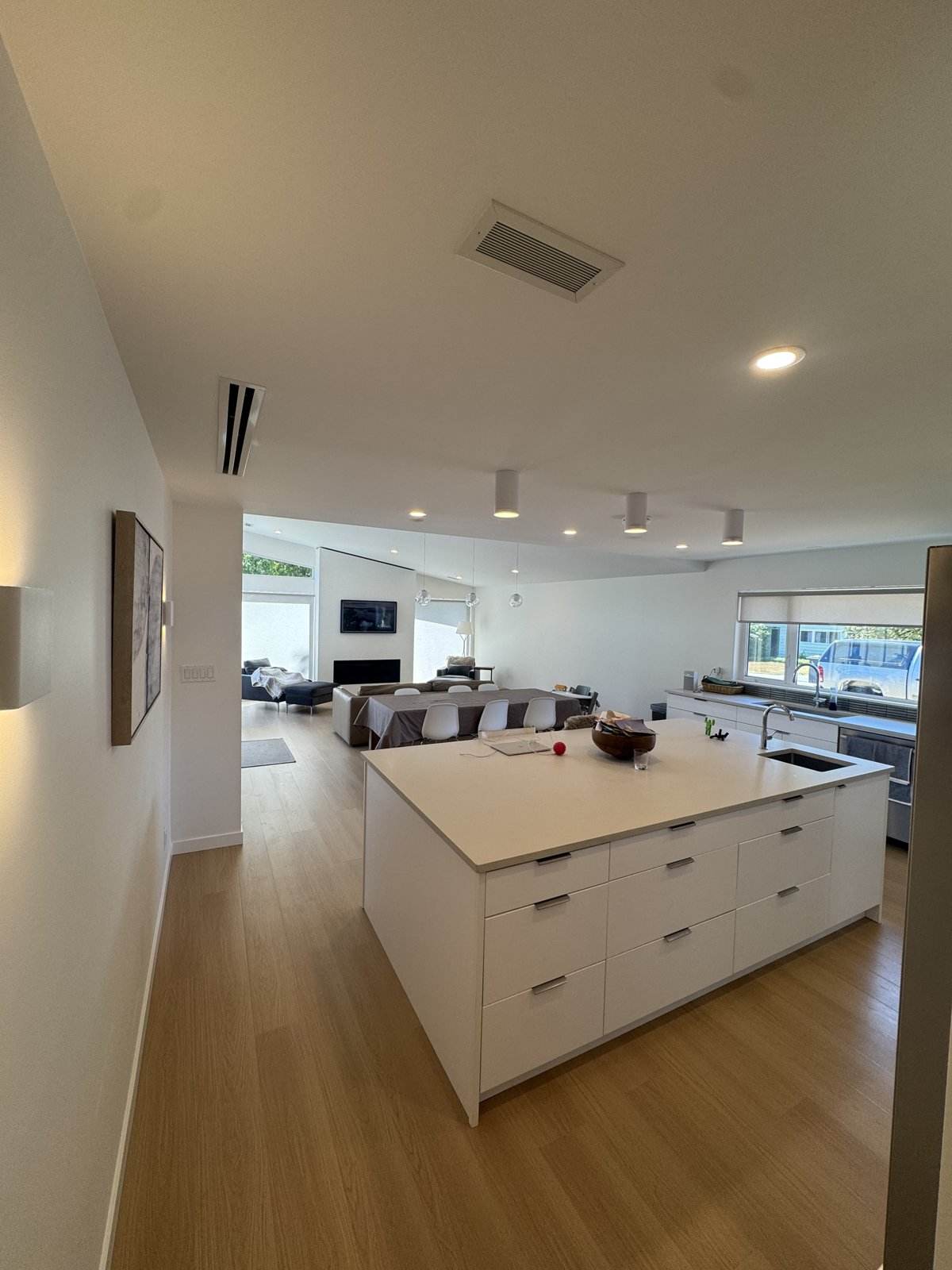 Open plan kitchen and living area in a custom home, North Vancouver