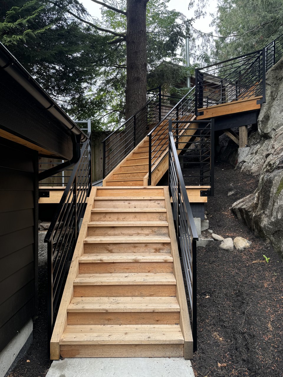 Multi-level deck and stair transition, North Vancouver BC