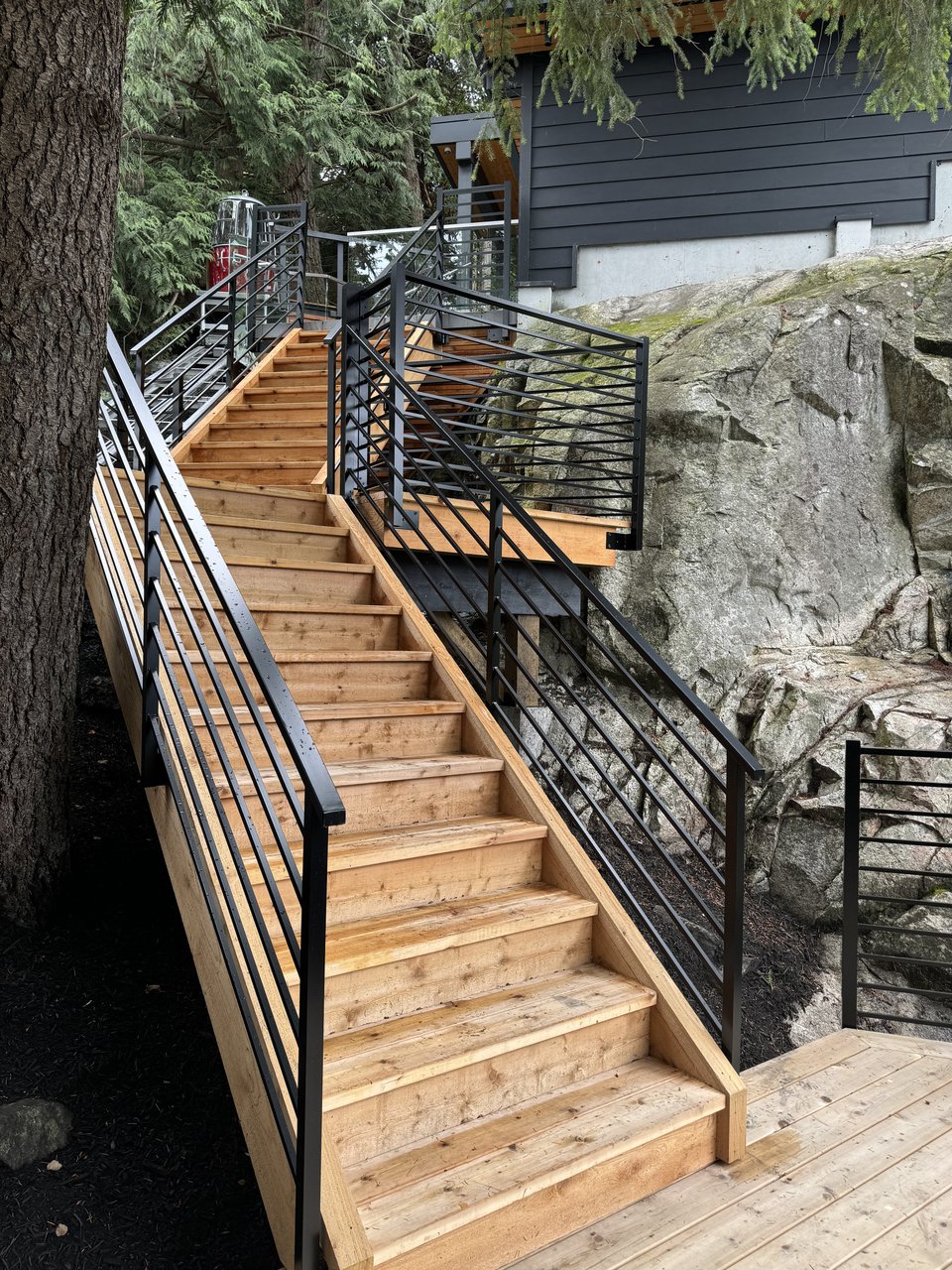 Custom elevated deck and stairs built by Mulder Contracting in North Vancouver, BC
